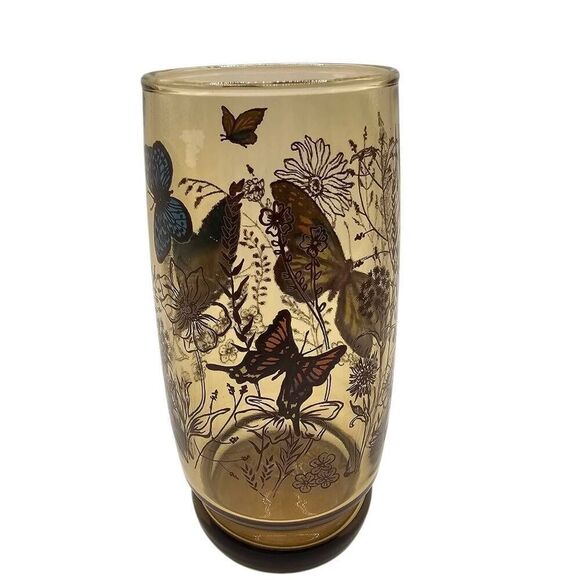 Vintage Anchor Hocking Smoke Brown Garden Butterfly Drinking Glasses Set Of 4 - Picture 7 of 9